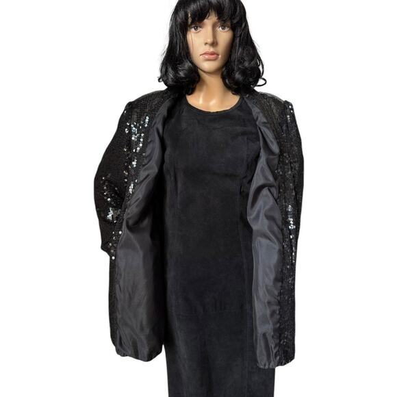 American Vtg Black Silk Sequined Formal Occasion one button Blazer coat medium - Picture 11 of 17